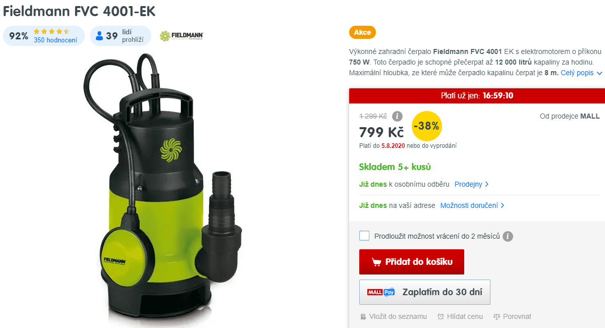 Kalové čerpadlo Fieldmann, výtlak 8m