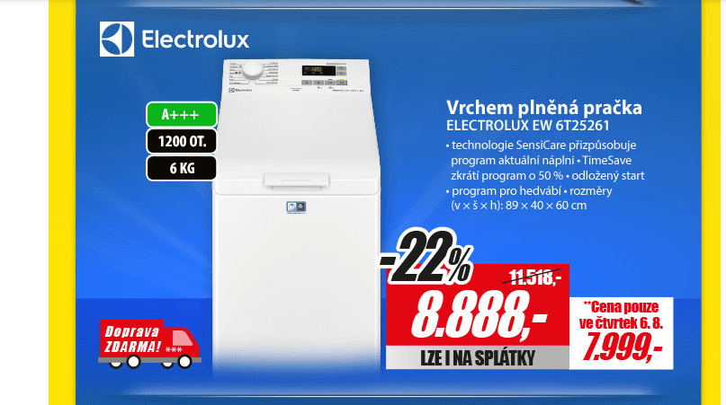 Pračka Electrolux, 6kg, 1200 ot., A+++