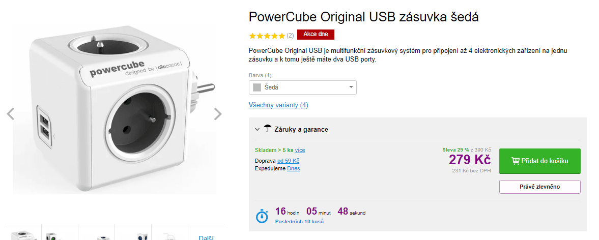 PowerCube, 4 zásuvky + 2x USB port