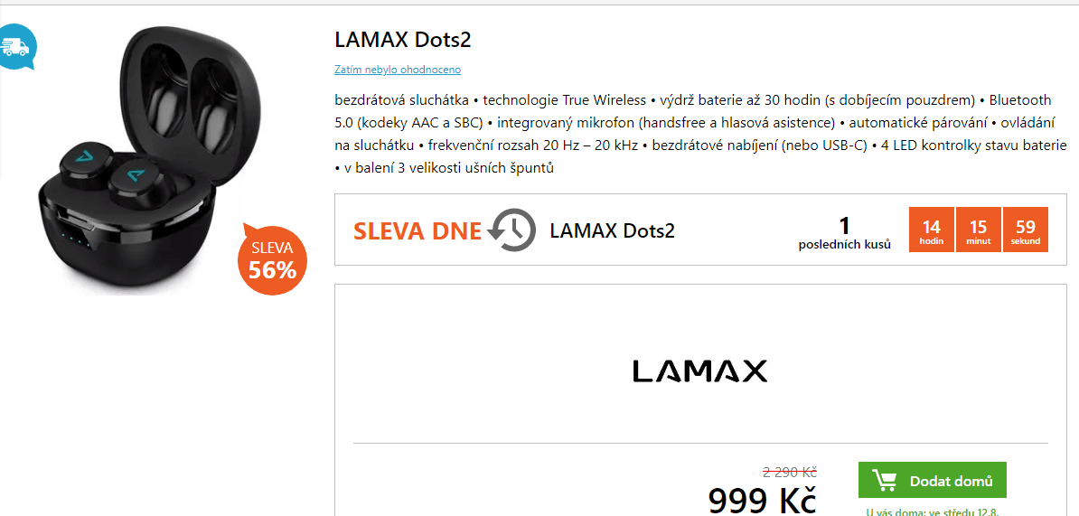 Bezdrátová sluchátka LAMAX Dots2