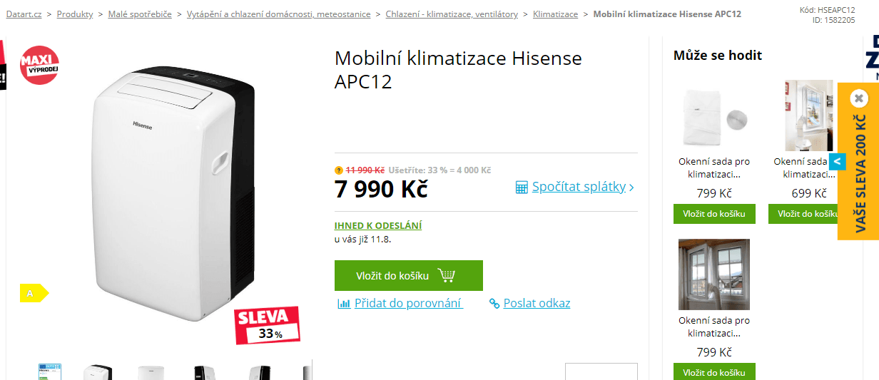 Mobilní klimatizaci Hisense, 40m, odvlhčování