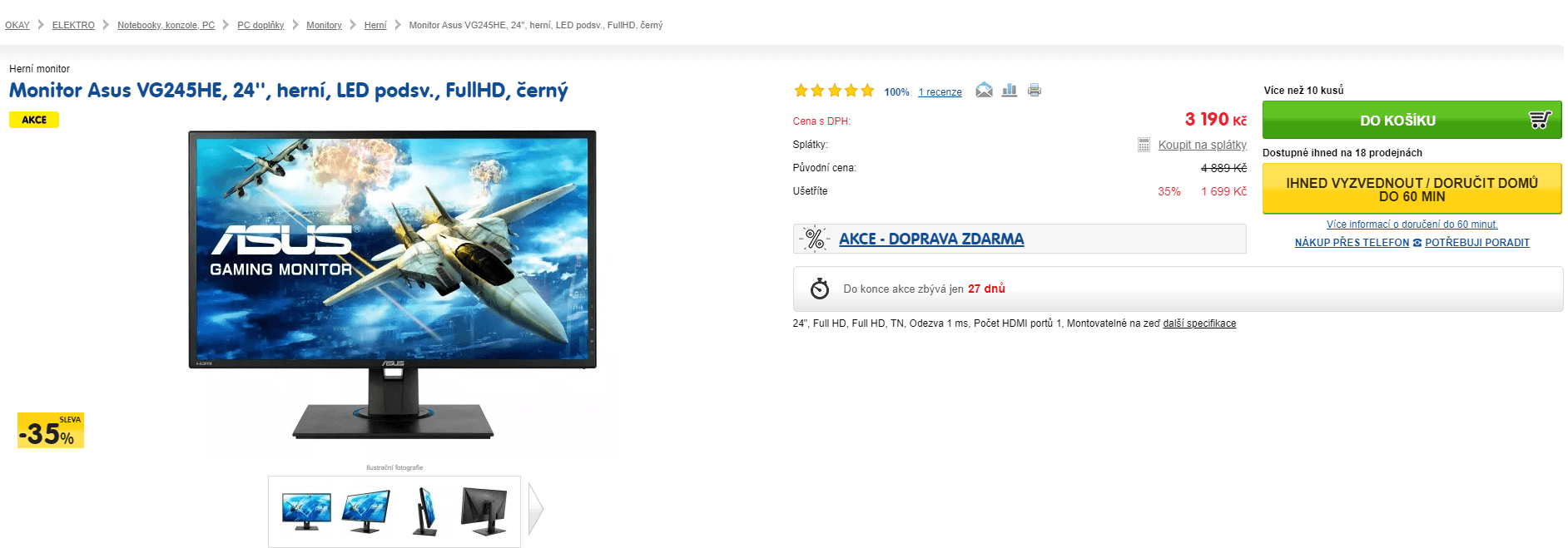 24" full HD PC monitor Asus 