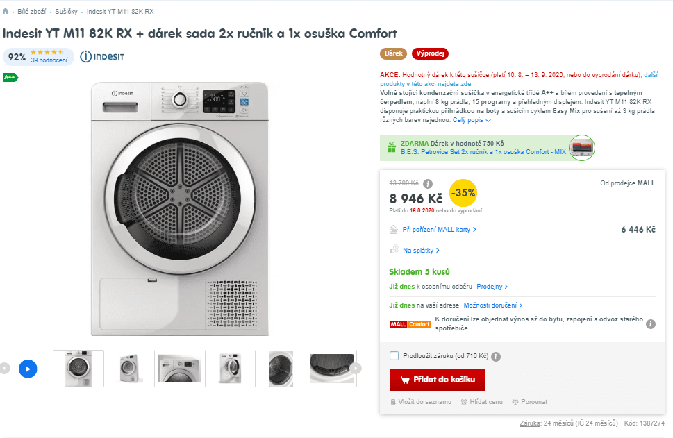 Sušička prádla Indesit, A++, 8 kg