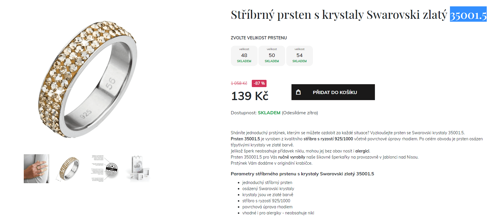 Stříbrný prsten s krystaly Swarovski