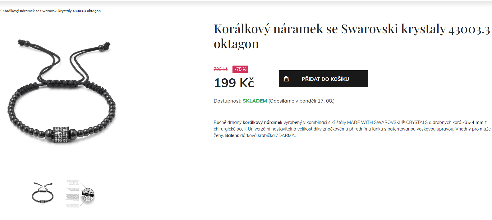 Korálkový náramek se Swarovski krystaly