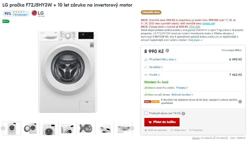 Pračka LG, 7kg, 1200 ot., NFC, pára, A+++