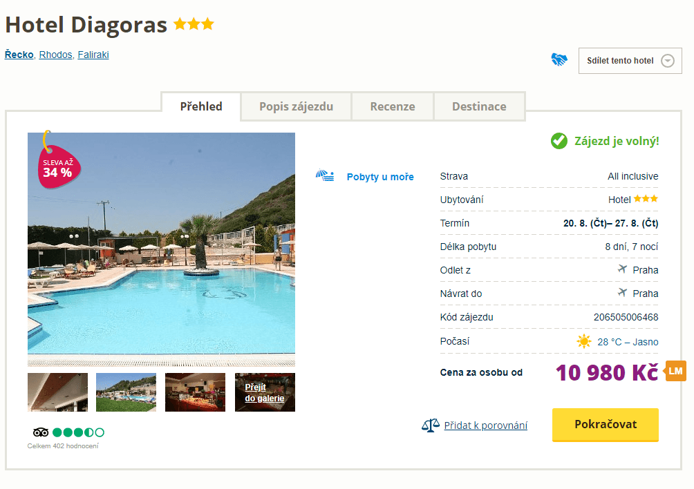 Rhodos / ✈ Pha / AI / ⭐⭐⭐/ 8 dní