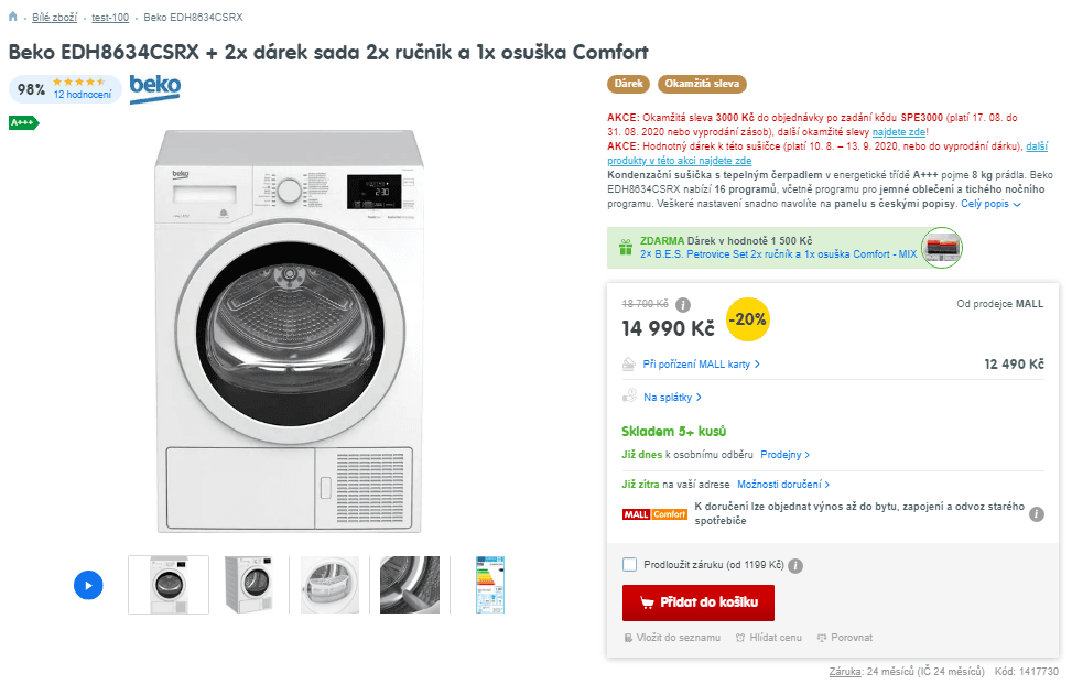Kond. sušička Beko, A+++, 8 kg, 16 prog.