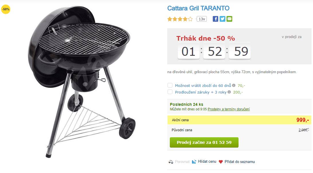 Gril na dřevěné uhlí Cattara TARANTO 