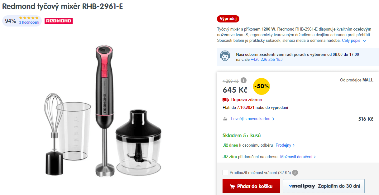 Mixér 3v1 Redmond, seká, mixuje, šlehá