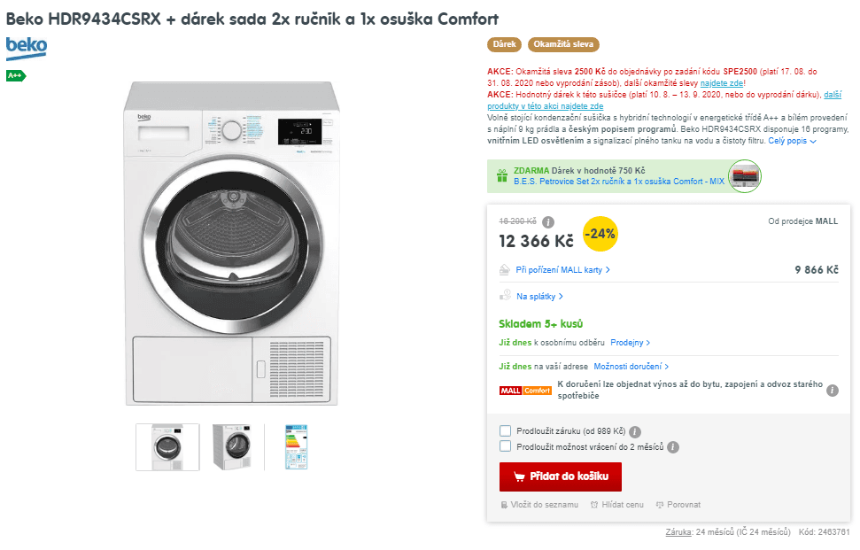 Kond. sušička Beko, A++, 9 kg, 16 prog