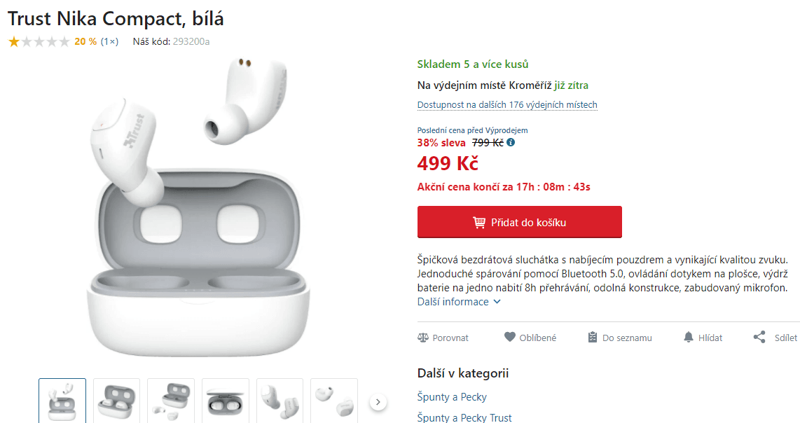 BT sluchátka s pouzdrem Trust Nika