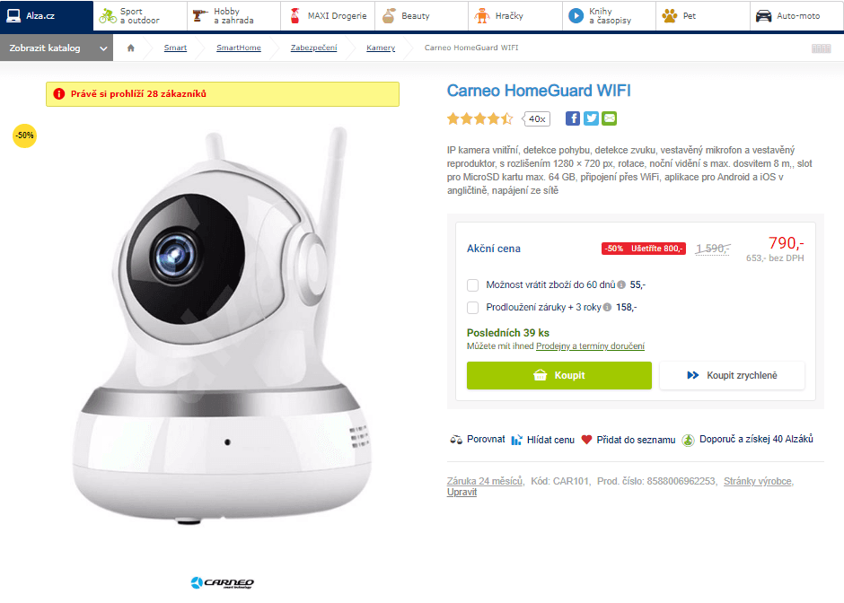 Wifi kamera Carneo HomeGuard