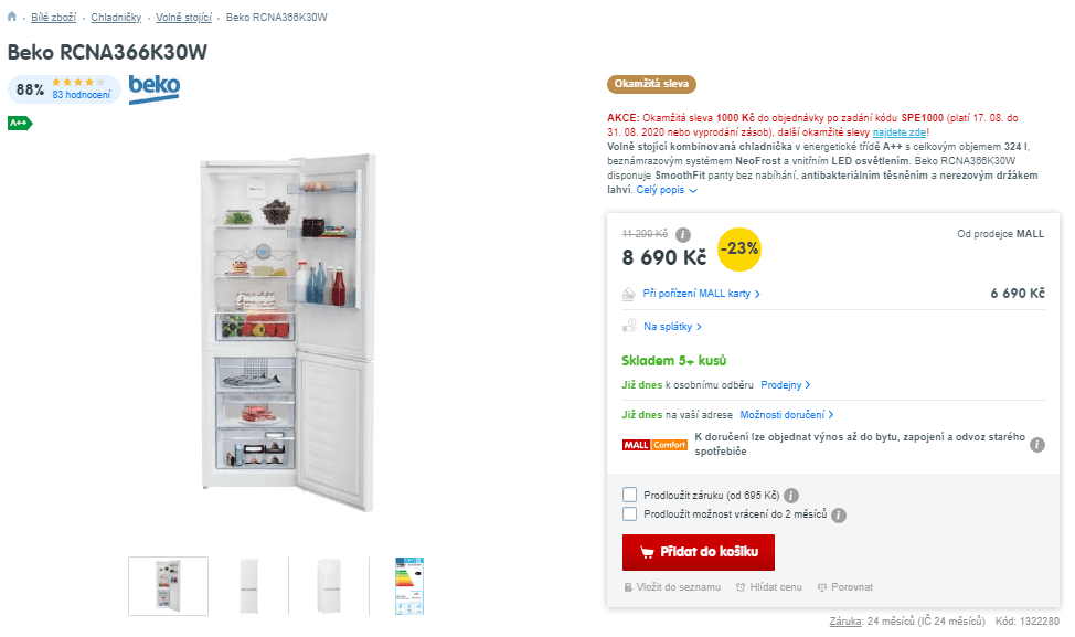Komb. lednice Beko, A++, 324 l, 186 cm