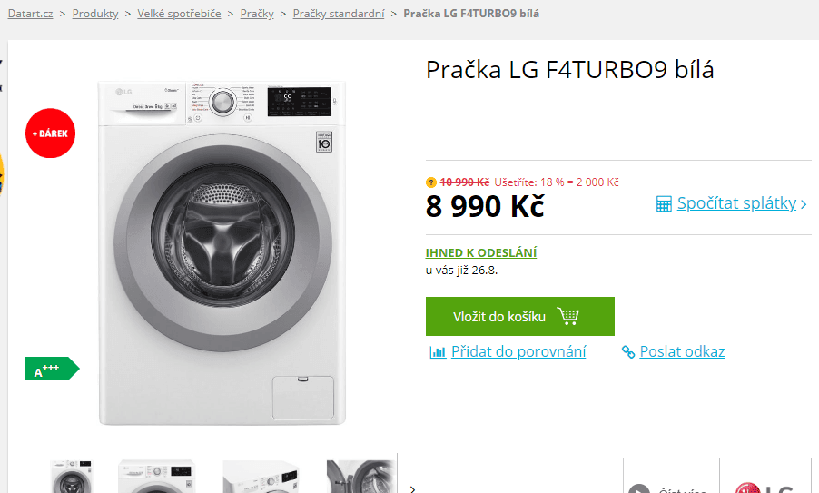 Parní pračka LG, 9kg, 1400 ot., A+++