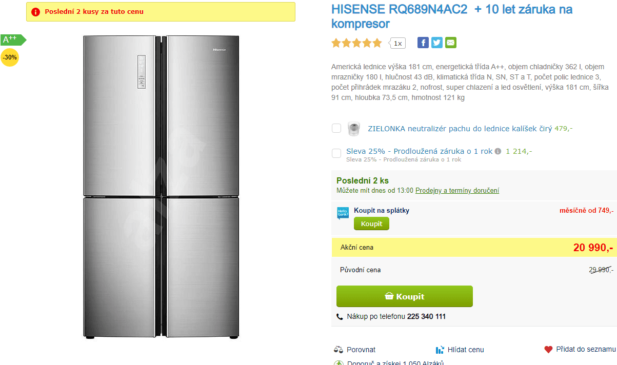 Americká lednice Hisense, displej, no frost