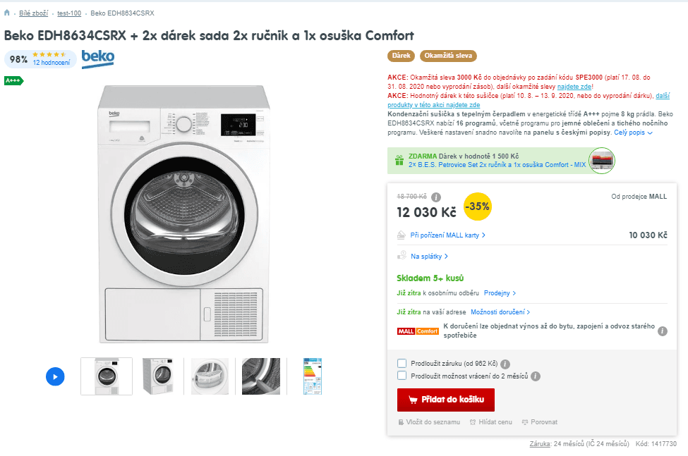Kond. sušička Beko, A+++, 8 kg, 16 prog.
