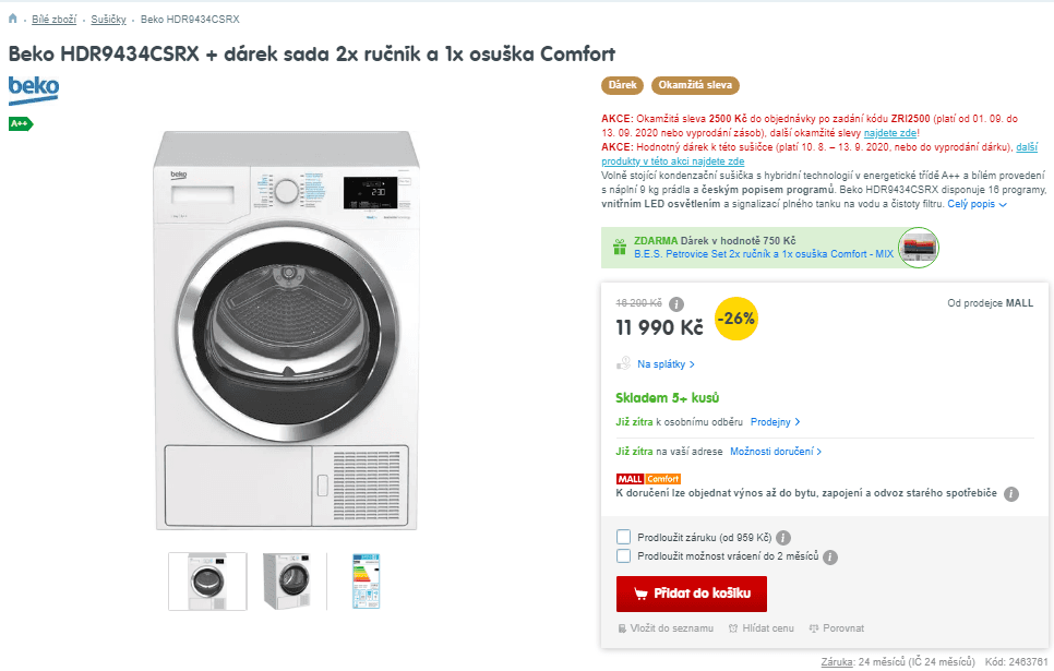 Kond. sušička Beko, A++, 9 kg, 16 prog