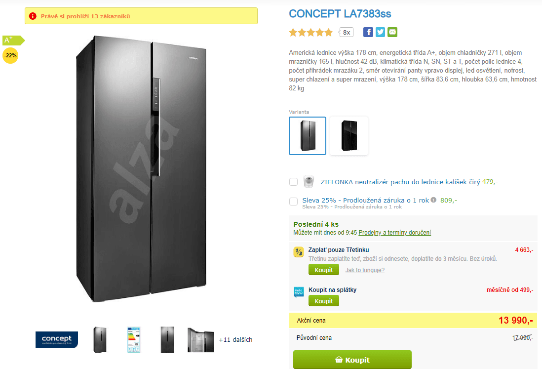 Menší americká lednice Concept, š 83cm