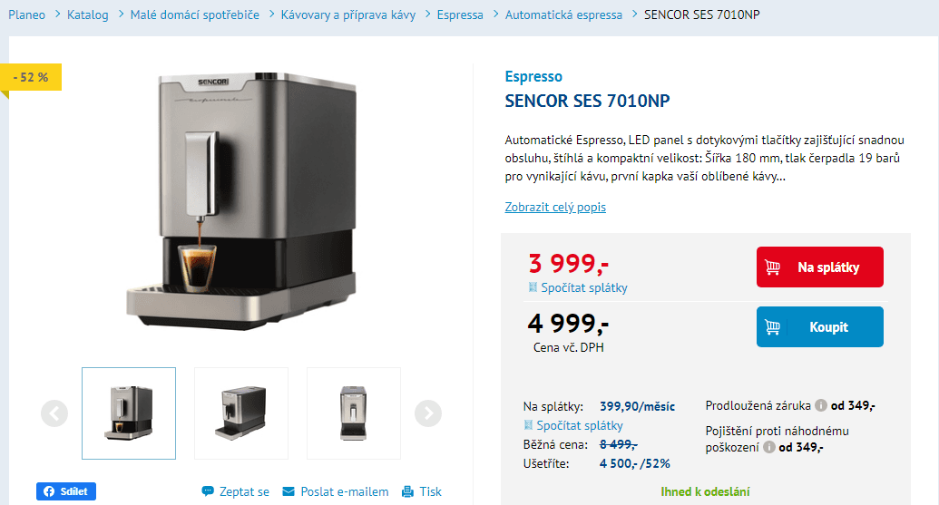 Automtické espresso Sencor, 19 bar