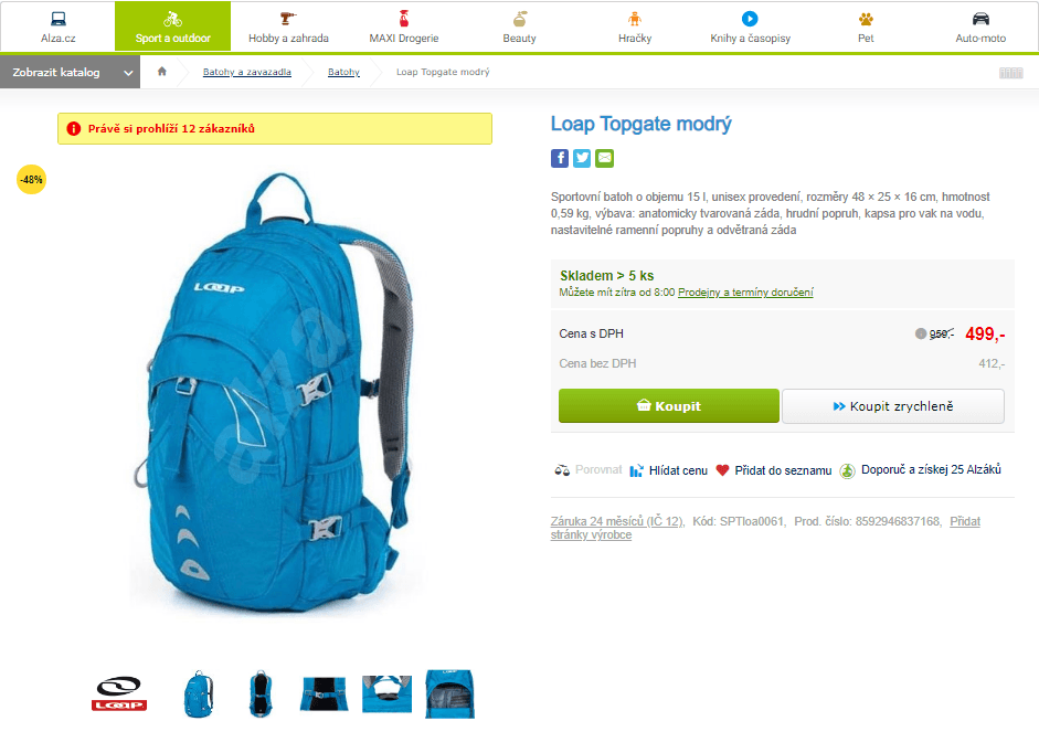 Cyklistický batoh Loap Topgate 15 l