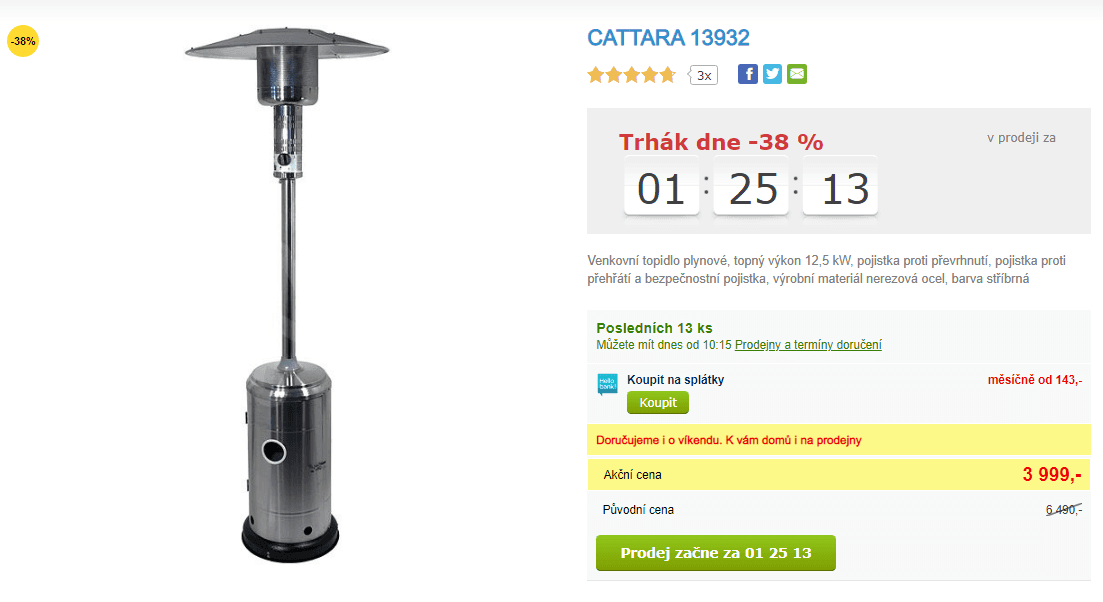 Venkovní plynové topidlo Cattara, 225cm