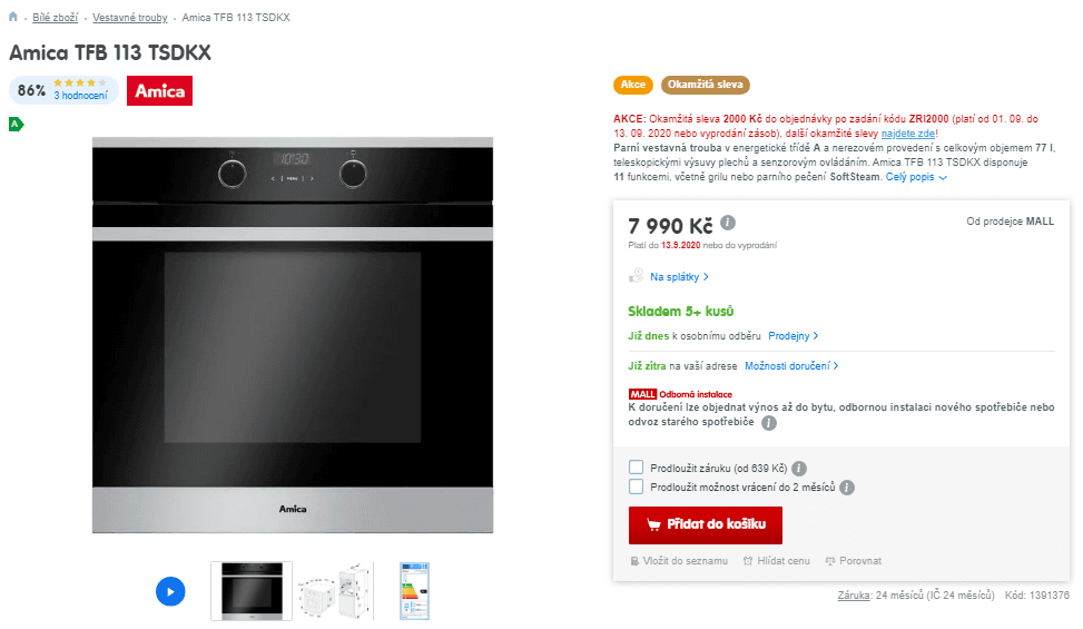 Parní vestavná trouba Amica, nerez, gril