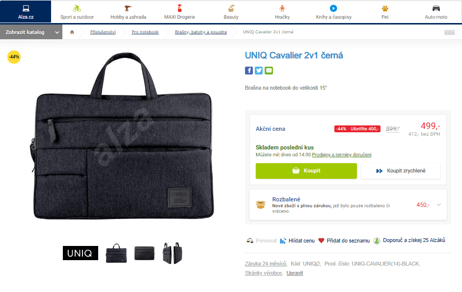 Brašna na ntb UNIQ Cavalier 2v1 15"