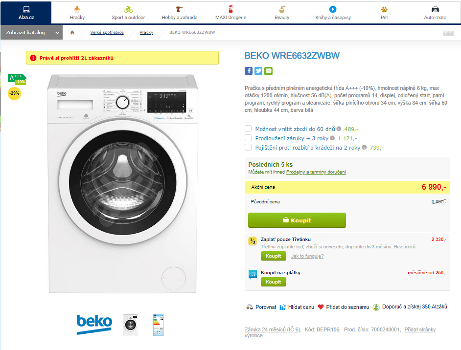 Pračka Beko, A+++, 6 kg, 1200 ot/min