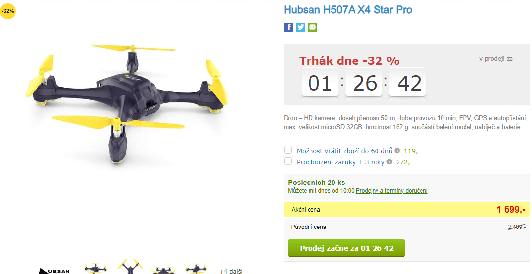 Dron Hubsan, HD kamera, FPV, 10min