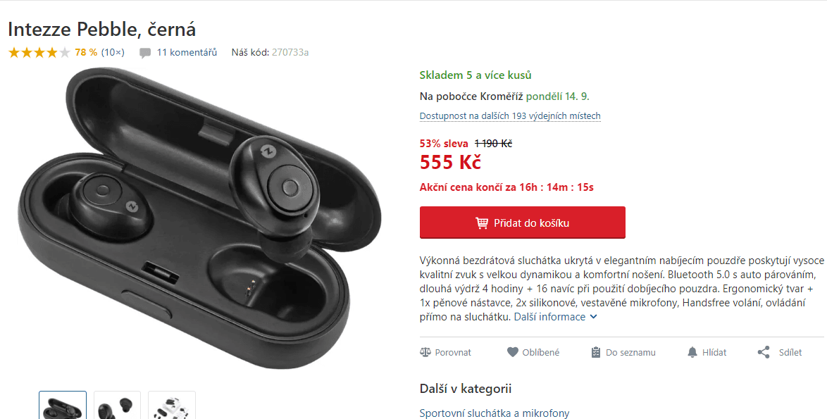 BT sluchátka Intezze Pebble