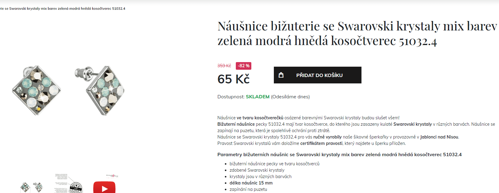 Náušnice bižuterie se Swarovski krystaly