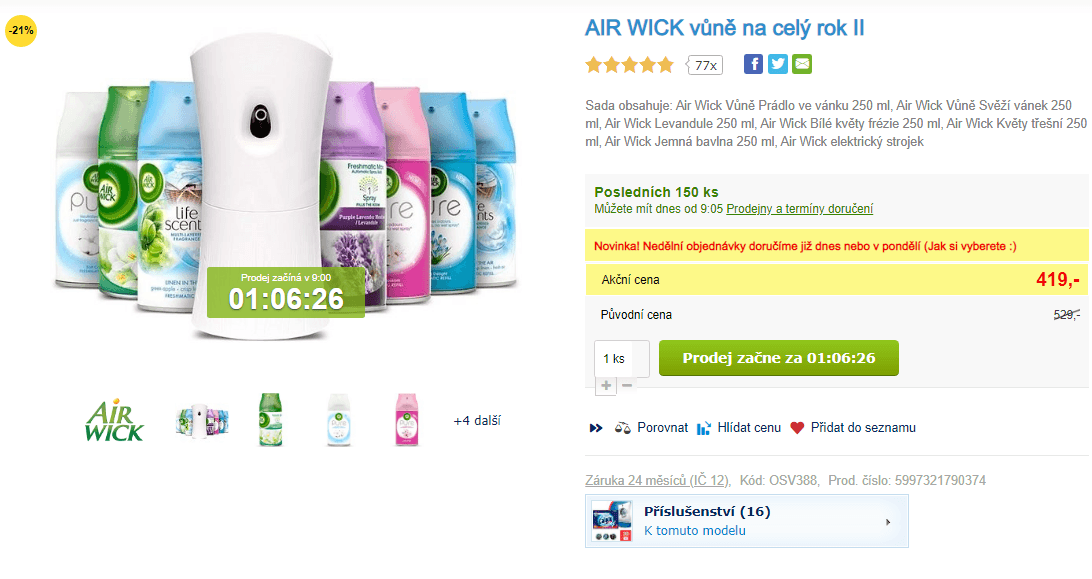 Air Wick strojek + 6 vůní á 250ml