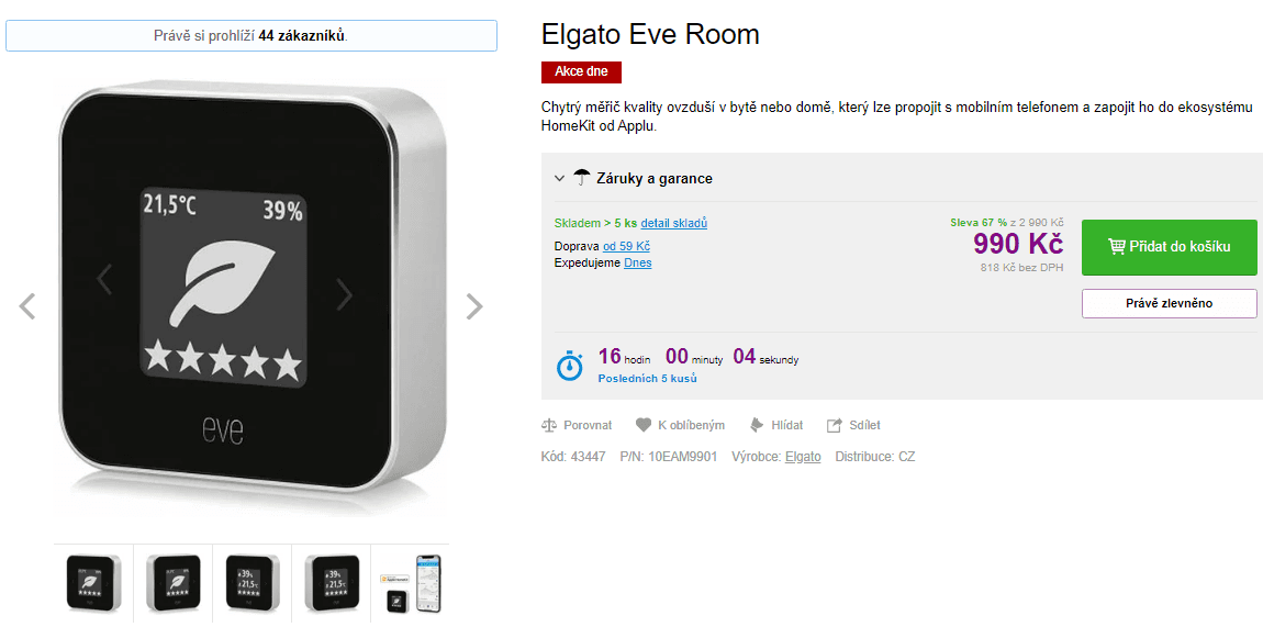 Chytrý interiérový sensor Elgato Eve Room