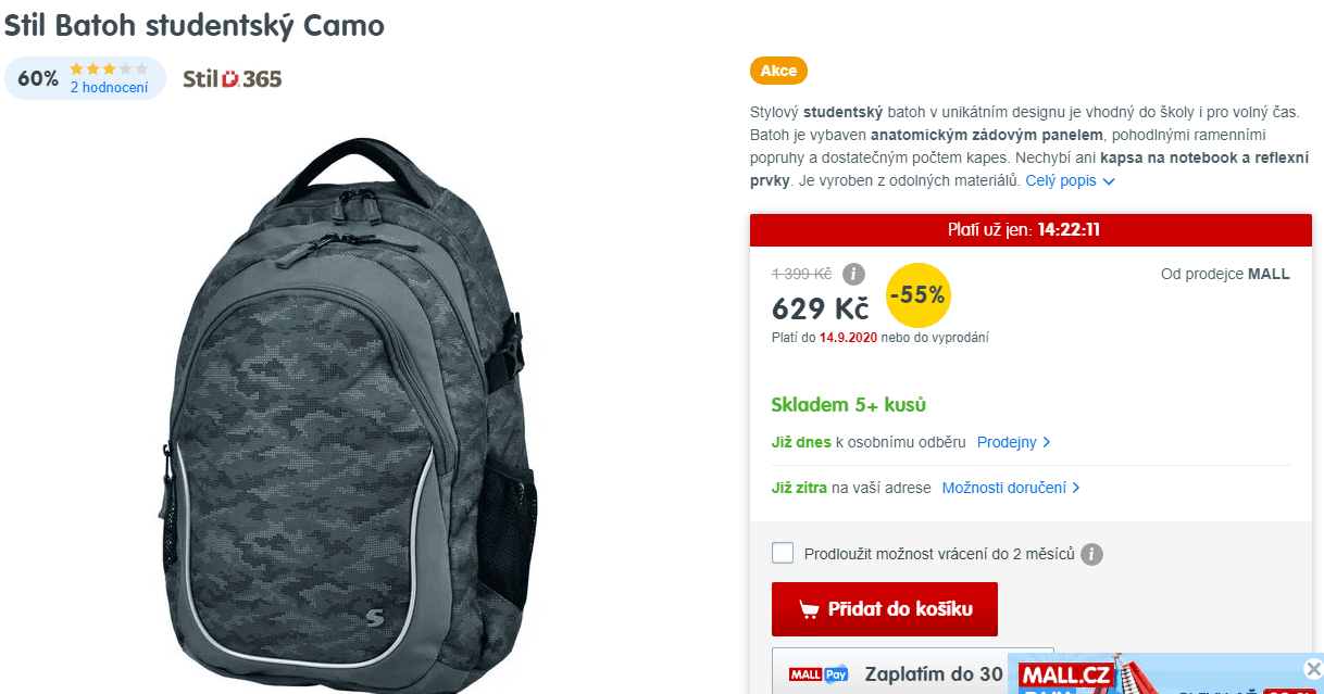 Batoh pro studenty Stil Camo, 15,6"