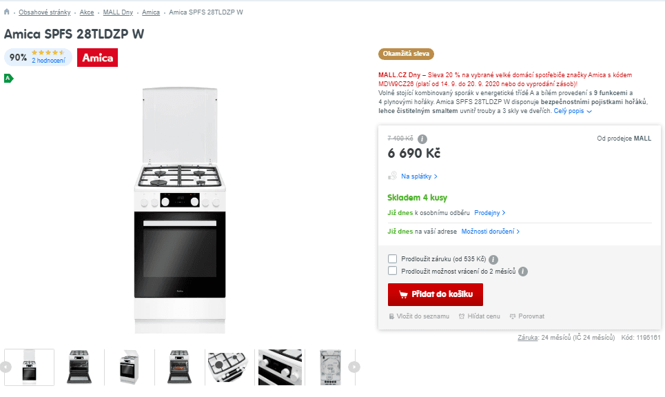 Komb. sporák Amica, 65 l, 8 funkcí, A