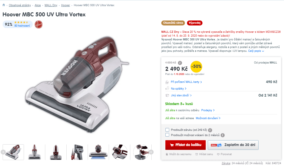 Ruční vysavač Hoover MBC 500 UV Ultra Vortex