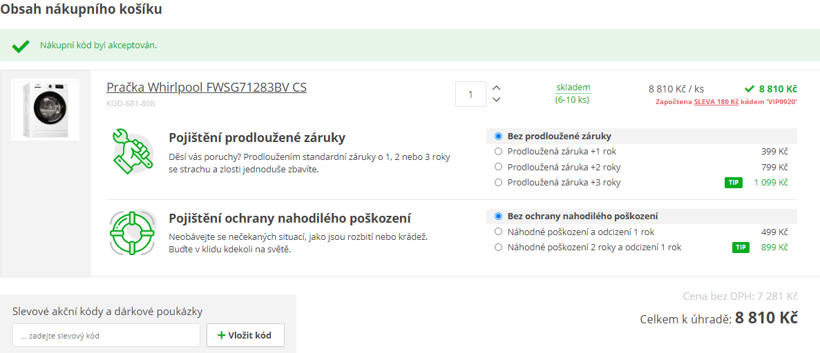 Pračka Whirlpool, 7kg, 1200 ot., A+++, 43,5cm