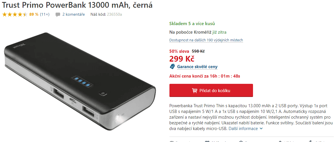 Powerbanka Trust Primo, 13000 mAh