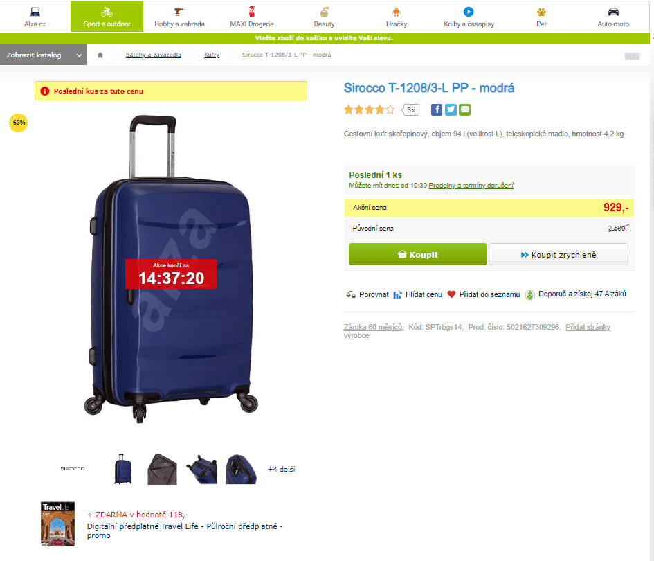 Cestovní kufr skořepinový Sirocco 94 l