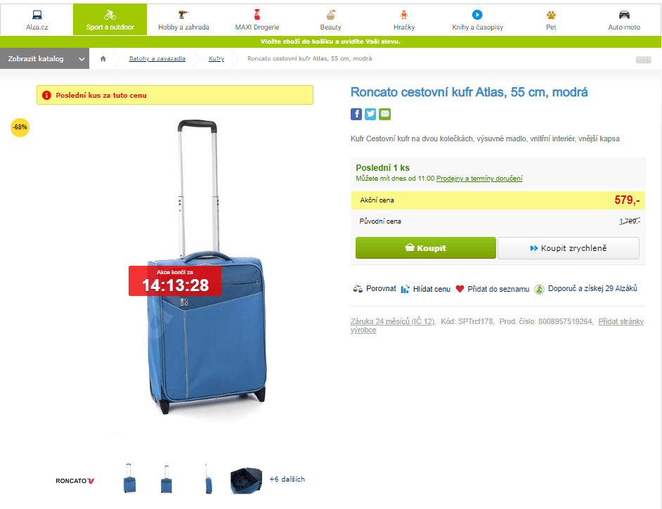 Cestovní kufr Roncato Atlas, 55 cm