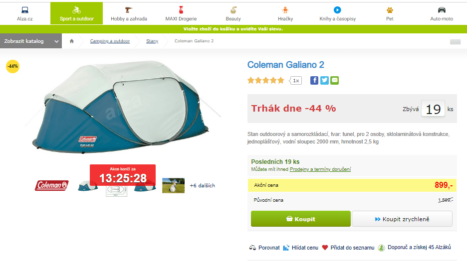 Samorozkládací stan pro 2 Coleman Galiano 