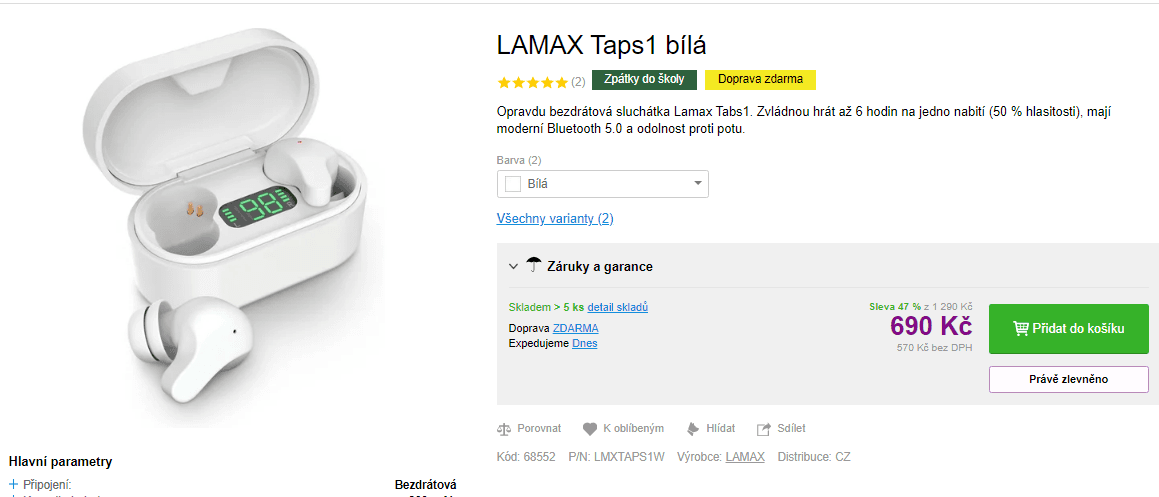 BT sluchátka LAMAX Taps1