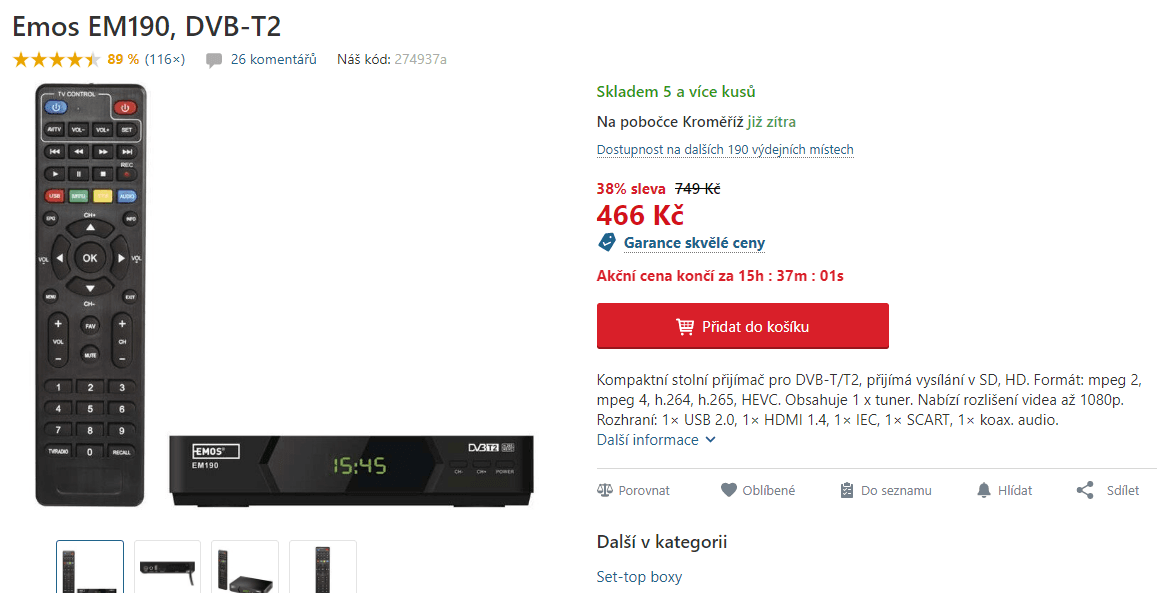DVB-T2 set top box Emos