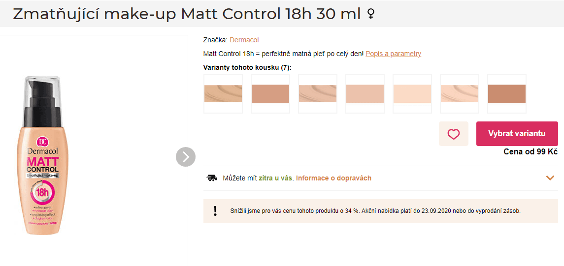 Zmatňující make-up Dermacol 18h 30 ml