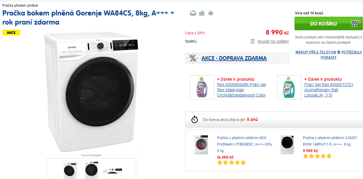 Parní pračka Gorenje, 8kg, 1400 ot., A+++