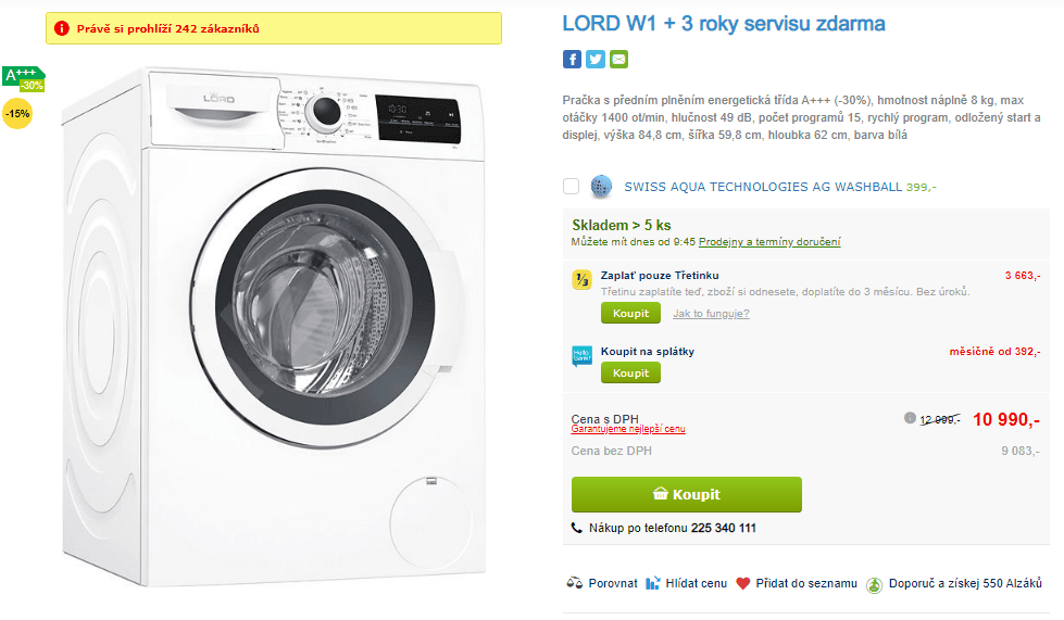 Pračka Lord W1, 8kg, 1400 ot., A+++