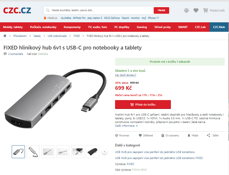 Hliníkový hub Fixed 6v1 s USB-C