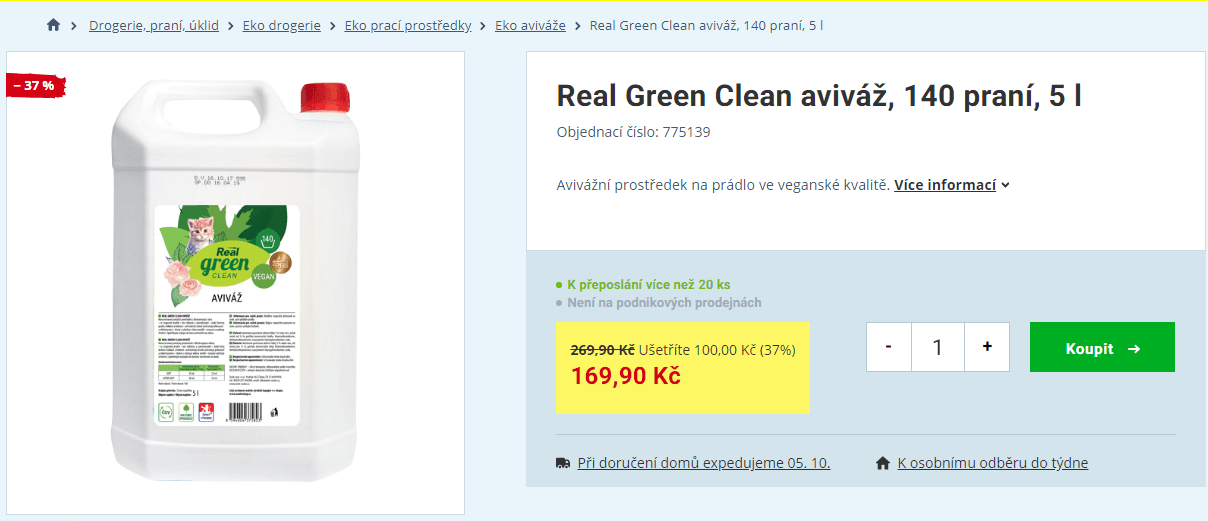 Real Green Clean aviváž, 140 praní, 5 l