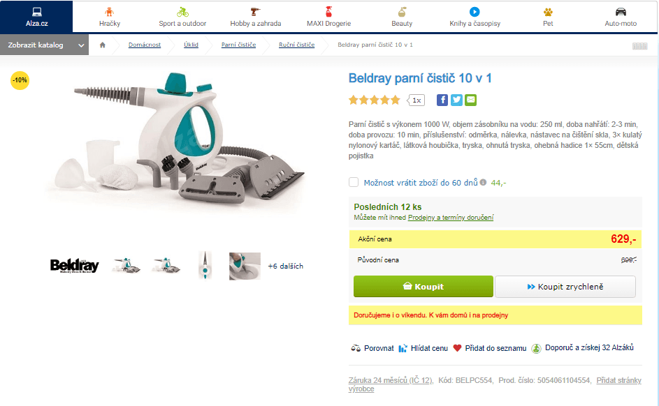 Beldray parní čistič 10 v 1, 1000 W